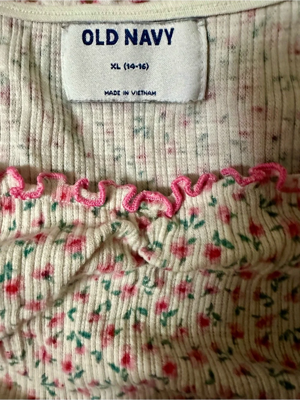 Floral Ribbed Smocked Crop Top with Lettuce Edge Trim